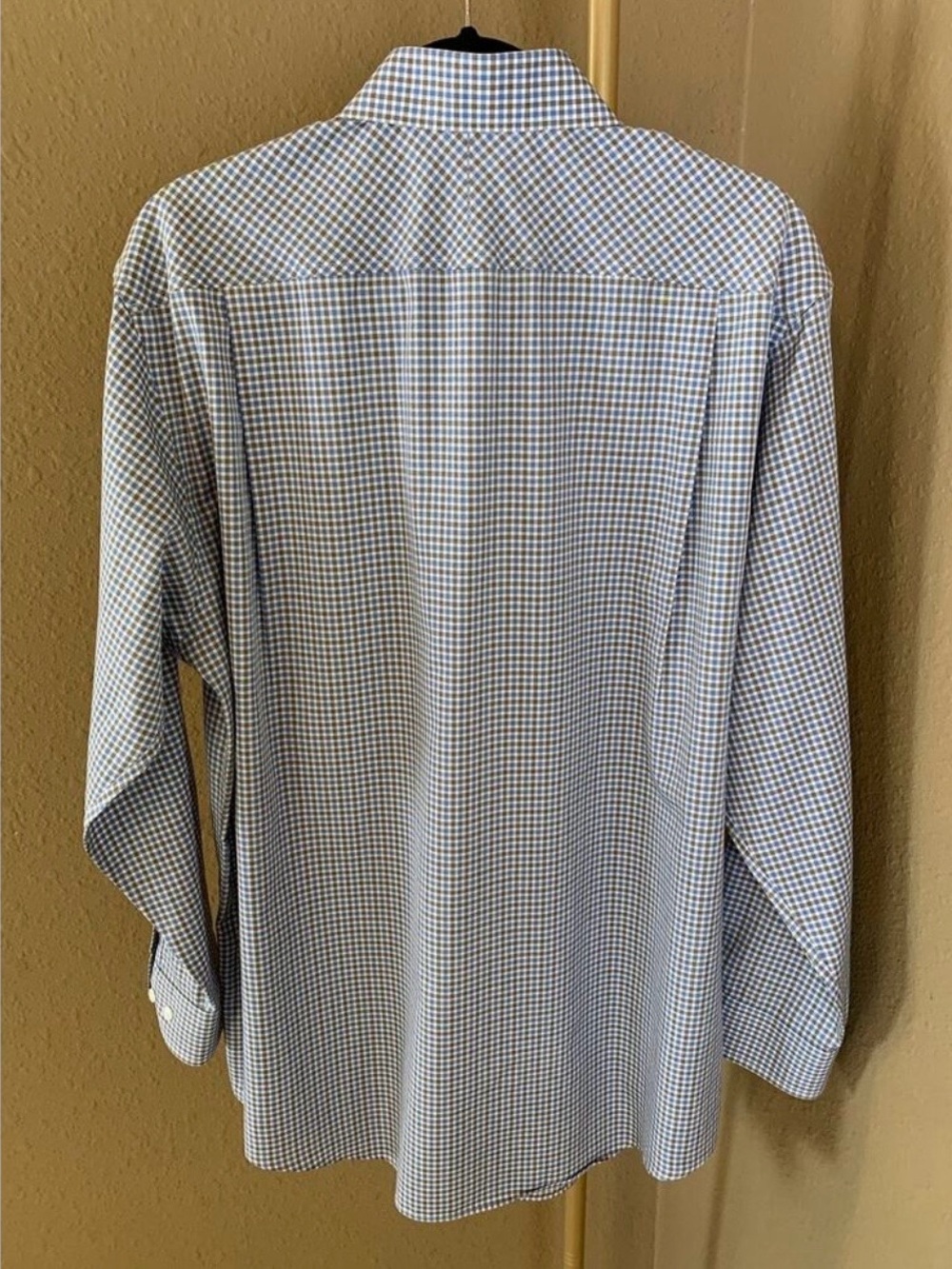 Joseph Abboud Men’s Egyptian Cotton, Button Down, Blue/Brown Checkered, 16 32/33 - Picture 3 of 6